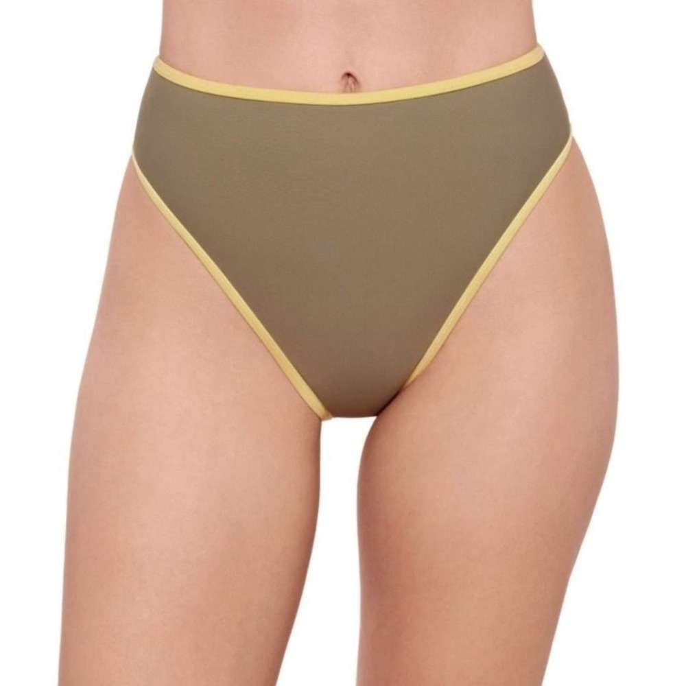 Salt + Cove Juniors' High-Waist Bikini Bottoms in Sage Green/Yellow Large